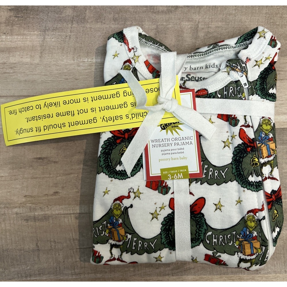 Pottery Barn Kids Dr.‎ Seuss Grinch Wreath Nursery Pajamas 3-6 Mo NWT